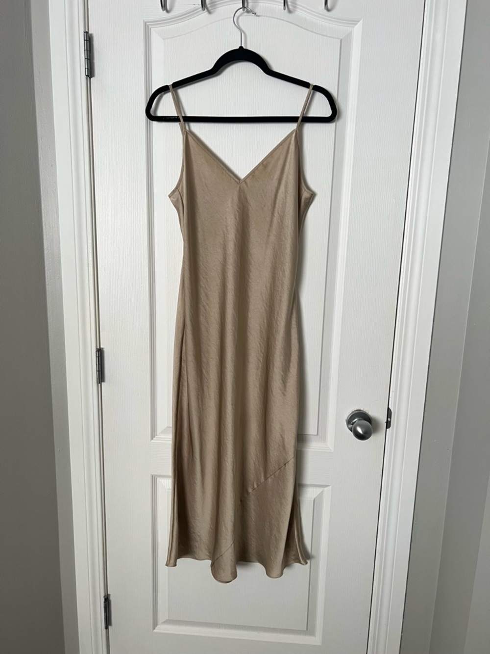Aritzia Wilfred Only Slip Midi Dress with Spaghetti Straps in Gold Camel
